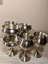 Norwegian Selandia Pewter Wine Goblets Glass Chalice Glasses Norway Silvertone  picture