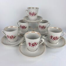 Tea Cups Set Vintage White 6pcs Handmade Porcelain Floral Ussr Drink Collectible picture