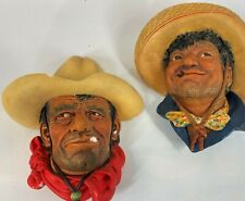 Vintage 1967 Bossons England Chalkware Western Rawhide Pancho Pair Plaster Heads picture