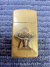 Zippo 1990s Brass Slim Lighter Marlboro Longhorn Star. RARE 