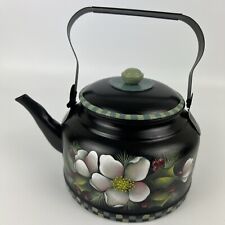 Vintage Folk Art Hand Painted Metal Tea Pot  Floral Collection kettle Decoration picture