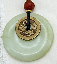 Jade Jadeite Stone Disc Pendant Chinese Coin Luck Happiness Necklace picture