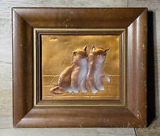 Vintage Framed Copper Kittens Wall Art 9 3/8” X 8 3/8” Blue Eyes picture