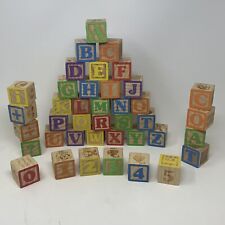 Playskool 2013 Hasbro Wooden Alphabet Blocks Just over 1.5” square 40 Total Used picture