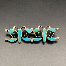Petite Vintage Zuni Butterfly Turquoise Jet Silver Pin Brooch picture