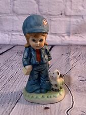 Homco Porcelain Figurine Girl with Cat-blue clothes with hat-great Condition picture