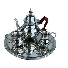 Vtg Stieff Williamsburg 4 pc pewter tea set teapot creamer sugar & tray Mint picture