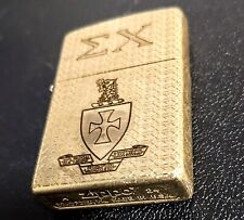 Sigma Chi All Brass Zippo Fraternity Classy Gold Tone And Brass.  picture