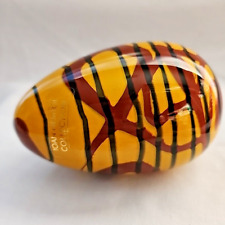 Ioan Nemtoi Egg Hand Blown Art Glass Yellow Brown Swirl Striped Signed Beautiful picture