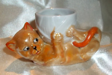 Vtg Orange Luster Cat Ball of Yarn Vase Planter Toothpick Match Holder GERMANY picture