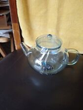 Vintage Clear Blue Glass Tea Pot picture