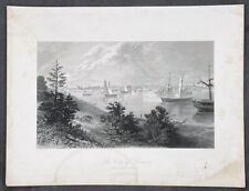 1874 Picturesque America Antique Print City View of Detroit from Canada, America picture