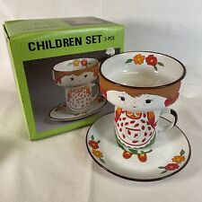 Vintage Interpur 3 Piece Stackable Children's Dish Set Girl Mug Plate Bowl picture