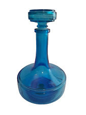 Vtg Blue Mid Century MCM Genie Decanter Bottle Stopper Belgium 8.5