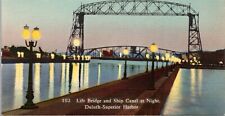 Postcard MN Duluth - Lift Bridge and Ship Canal at Night picture