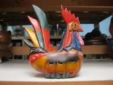 Wooden Chicken Rooster Wood Carved Hand Painted Decor Figurine Statue Primitive picture