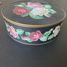 Vintage GUILDCRAFT Floral Needlepoint Round Sunshine Biscuits Tin USA picture