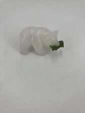 Canadian Wildlife White Marble Sculpture Bear Jade Fish Carving  picture