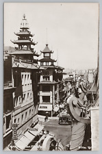 RPPC San Francisco CA China Town Signs Trolley c1940 Real Photo Postcard picture