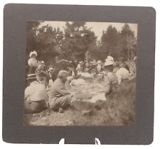 Antique 4x5 Cabinet Photograph Large Family Camping Picnic Party Photo picture