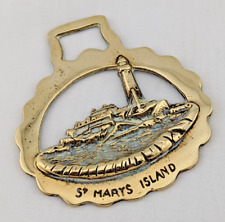 Brass Horse Medallion Vintage English Lighthouse St Marys Island Oval Harness picture