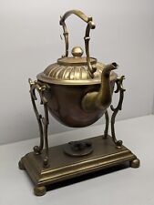 William Soutter & Sons Copper Brass Tilting Tea Kettle Teapot Stand Burner picture