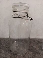 Antique 1910-1930 Hazel Atlas Glass 1/2 Gallon Canning Jar Wire Bail Glass Lid picture
