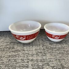Vintage Set of 2 Hazel Atlas Red Rooster Bowl Set, Great Condition picture