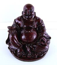 Vintage Buddha Happy Laughing Heavy Figurine Red Resin Cinnabar Look Feng Shui picture