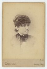 Antique c1880s Cabinet Card Beautiful Woman Curly Hair Cochranes Gardiner, ME picture