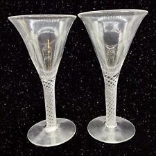 Antique Victorian Clear Spiral Twist Stem Wine Glasses Hand Blown Goblet Set 2 picture