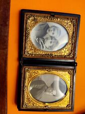 Antique Civil War Embossed Leather Pocket Picture Frame W/Copper Matte picture
