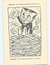 Pre-Chrome comic foreign EUROPEAN MAN SITTING ON A PILE OF BILLS HL9242 picture