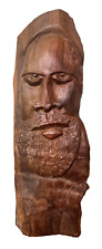 African Art Original Vintage Ebony Wood Carving  12” man with beard wood sculpt picture