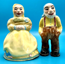 Antique Ceramic Figurines Old Man Old Woman Faience Hand Crafted Hand Painted picture