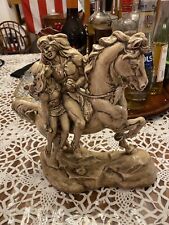 LARGE 11” Ceramic INDIAN Brave And Squaw on HORSE Figurine  Glazed picture