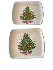 Set of 2 1980's Plastic Christmas Tree Serving Trays Plates picture