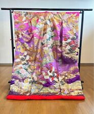 Iro-uchikake Kimono Japanese Traditional Wedding  Tsuru Crane purple gold pink m picture