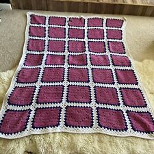 Vintage Handmade Crochet Blanket Granny Square Hearts Afghan 45” X 61” picture