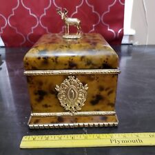 Vintage Maitland-Smith Tortoise Jewelry Box Home Decor Buck Deer Handle Silver picture