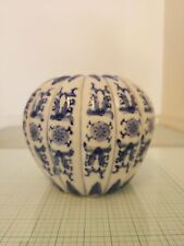 Vintage Blue & White Floral Pumpkin Shaped Vase  FAST SHIP Pre-owned  picture
