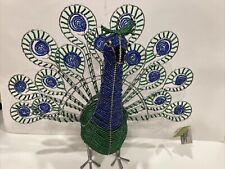 Beadworx Beaded Peacock Figurine Wire and Bead Art Freestanding Bird 16x13 picture