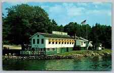 Dodge Inn North Edgecomb Maine American Flag Shore Reflection VTG UNP Postcard picture
