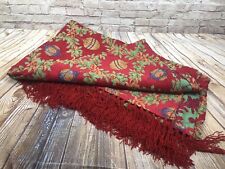 VTG red jaquard ornament pattern table cloth with chenille velvet fringe 60'by49 picture