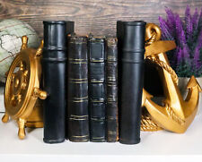 Nautical Coastal Home Decor Ship Anchor And Captain's Helm Wheel Bookends Set picture
