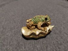 Kubla Craft Enameled Golden Frog on Lily Pad Trinket Box Magnetic Closure Heavy picture