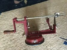 Vintage Back To Basics Amco Apple Peeler Red Metal Wood Handle Suction Base picture