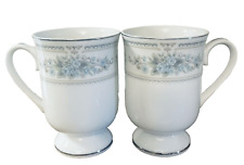 2 Fine Porcelain China Ellington Cups 10 Oz Blue Floral White Silver Trim picture