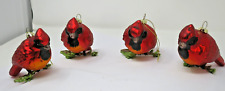 Red Cardinals Glass Christmas Ornaments Set of 4 Hanging EUC picture