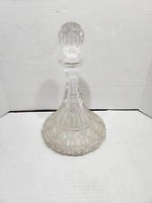 Vintage Crystal Hand Cut Diamond Pattern Ships Decanter with Stopper 11.25